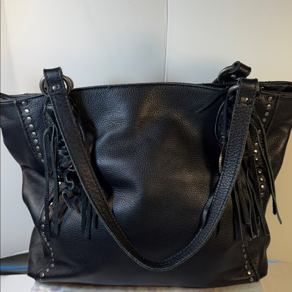 The Sak Handbags - The Sak Black Leather Tote with Fringe and Studs